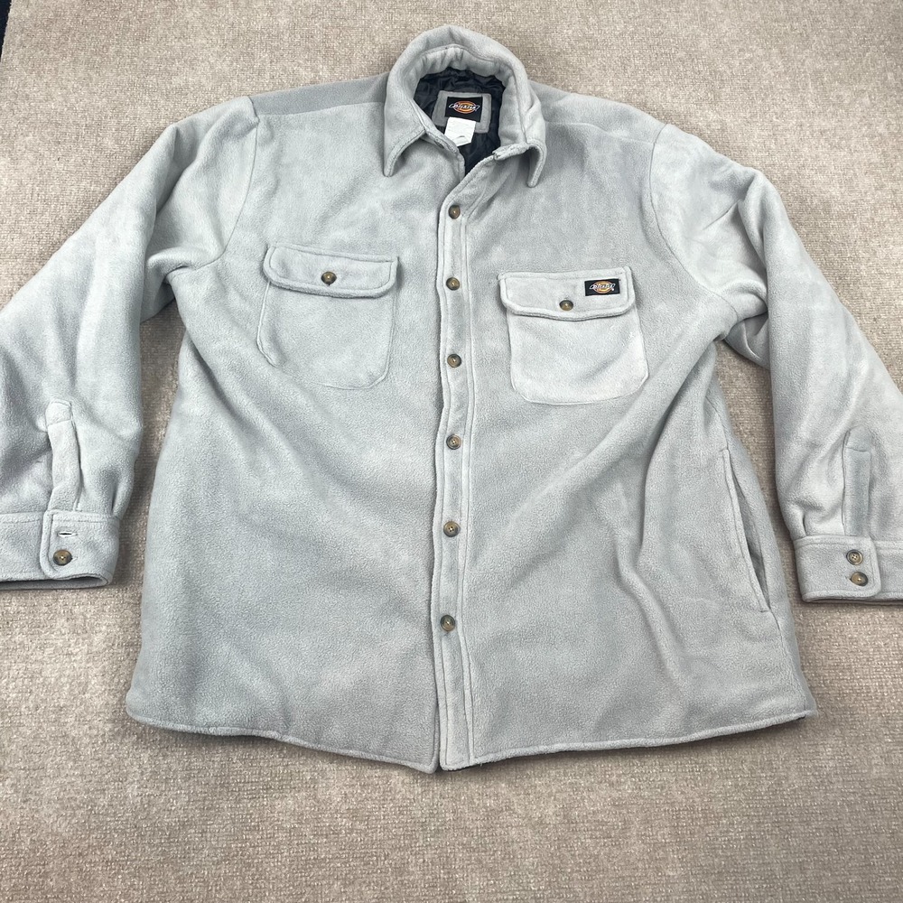 Dickies Fleece Shacket Mens XL Smoke Gray Relaxed Fit Quilted Lined Pockets